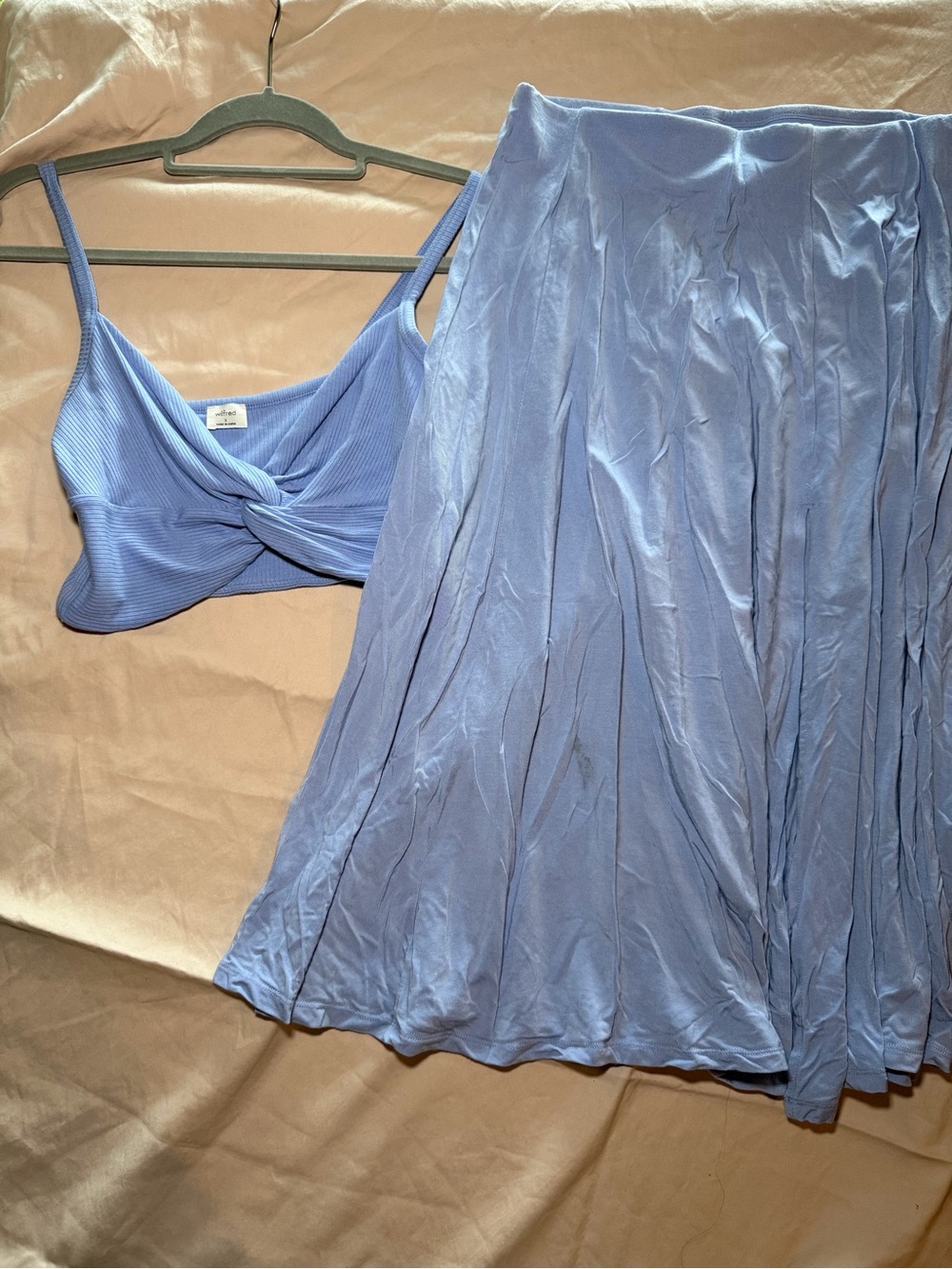 Aritzia Periwinkle Blue Midi Skirt and Crop Top Set